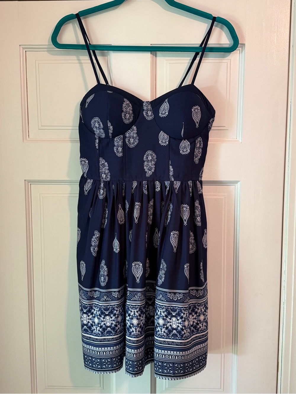 Band of Gypsies Navy and White Paisley Smocked Sundress